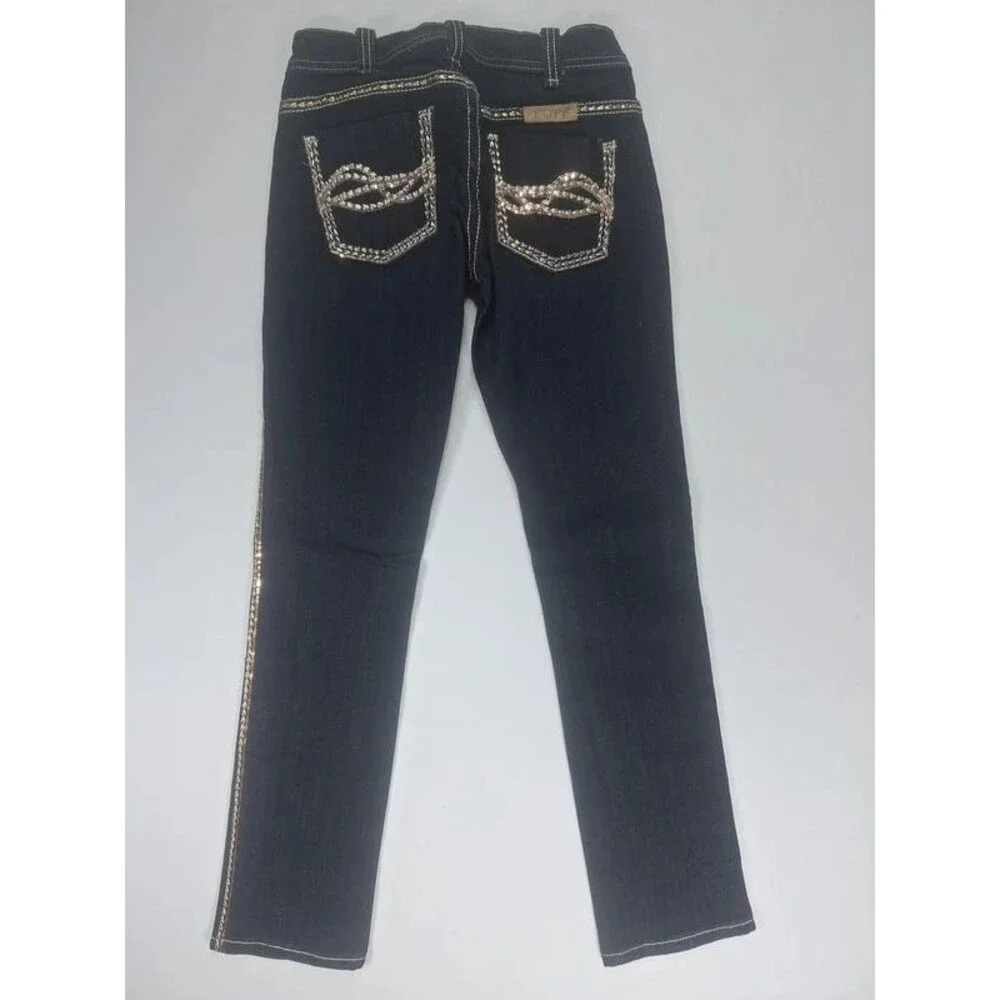 Cowgirl Tuff Golden Straight Jeans Womens 24x30 Dark Wash Rose Gold Sequin Bling
